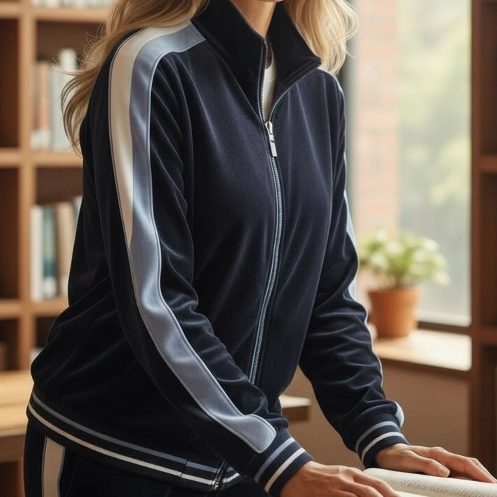 2 piece jogging travel 16/18 Dressbarn blue velour soft warm lightweight tall